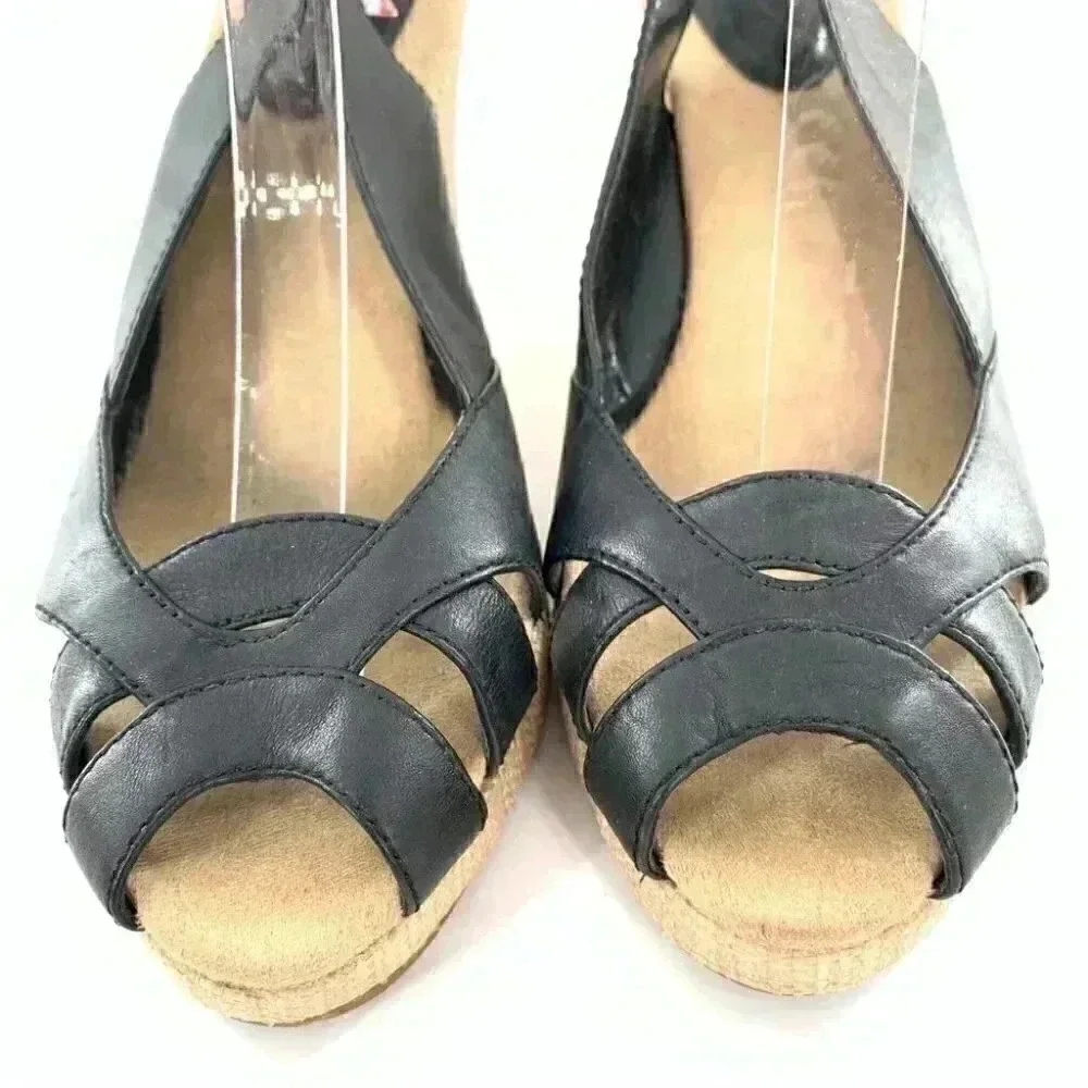 Ann Taylor loft womens sandals size 8 navy blue leather wedge Espadrilles